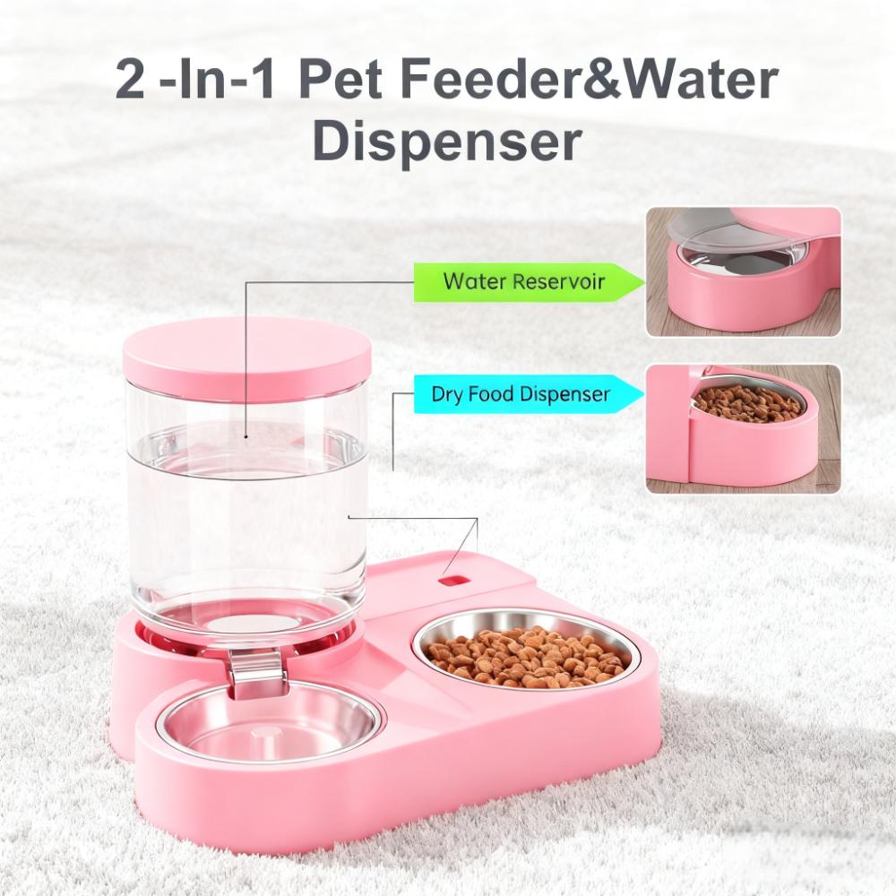 2-in-1 Pet Feeder and Water Dispenser with Gravity Auto Feeding