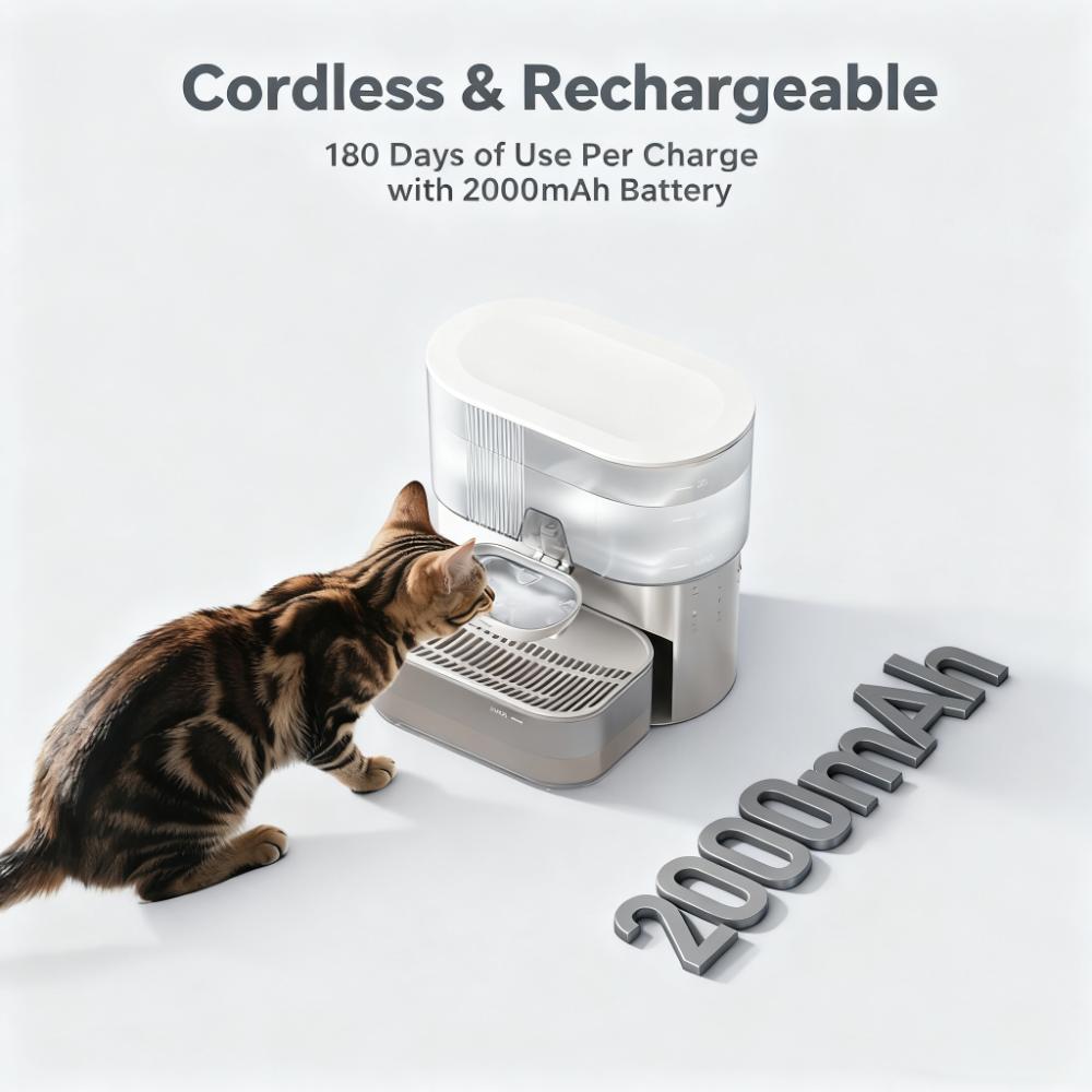 Cordless Rechargeable Pet Water Fountain with 304 Stainless Steel Bowl Description: