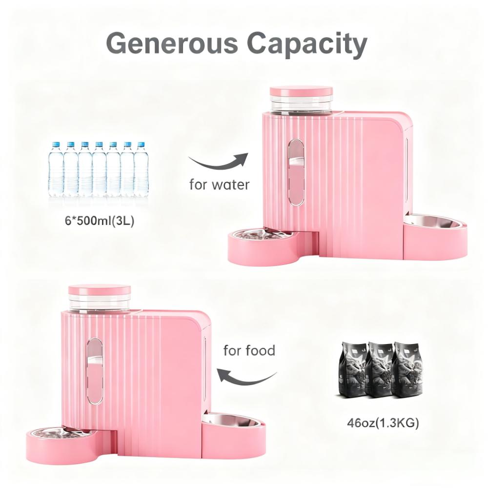 2-in-1 Pet Feeder and Water Dispenser with Gravity Auto Feeding