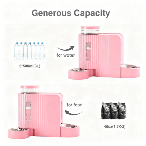 2-in-1 Pet Feeder and Water Dispenser with Gravity Auto Feeding