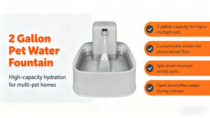 2-Gallon Pet Water Fountain with Customizable Stream for Dogs