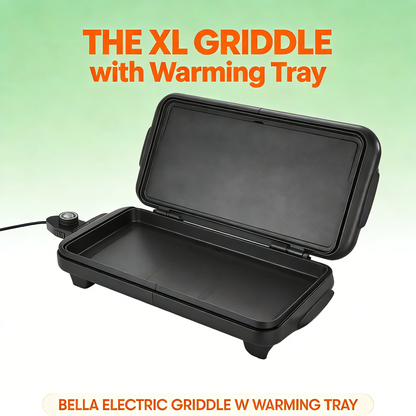 10"x18" Electric Griddle with Warming Tray, Smokeless Nonstick & Adjustable Temperature
