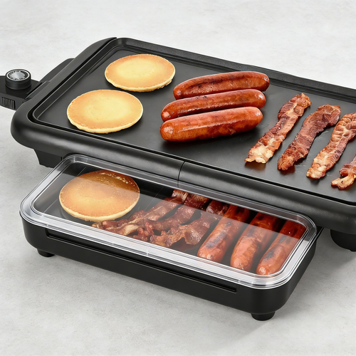 10"x18" Electric Griddle with Warming Tray, Smokeless Nonstick & Adjustable Temperature