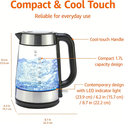 1.7L Glass Electric Kettle, Fast Boiling & Auto Shut-Off