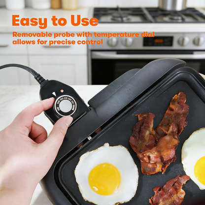 10"x18" Electric Griddle with Warming Tray, Smokeless Nonstick & Adjustable Temperature