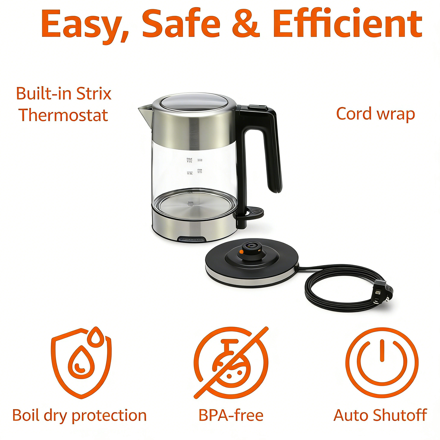 1.7L Glass Electric Kettle, Fast Boiling & Auto Shut-Off