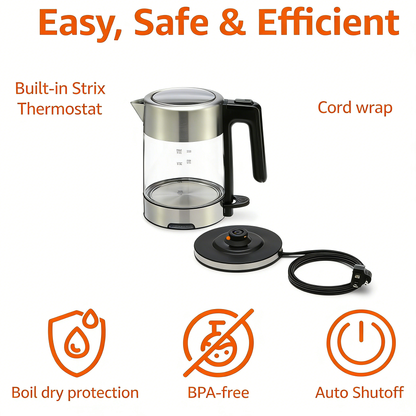 1.7L Glass Electric Kettle, Fast Boiling & Auto Shut-Off