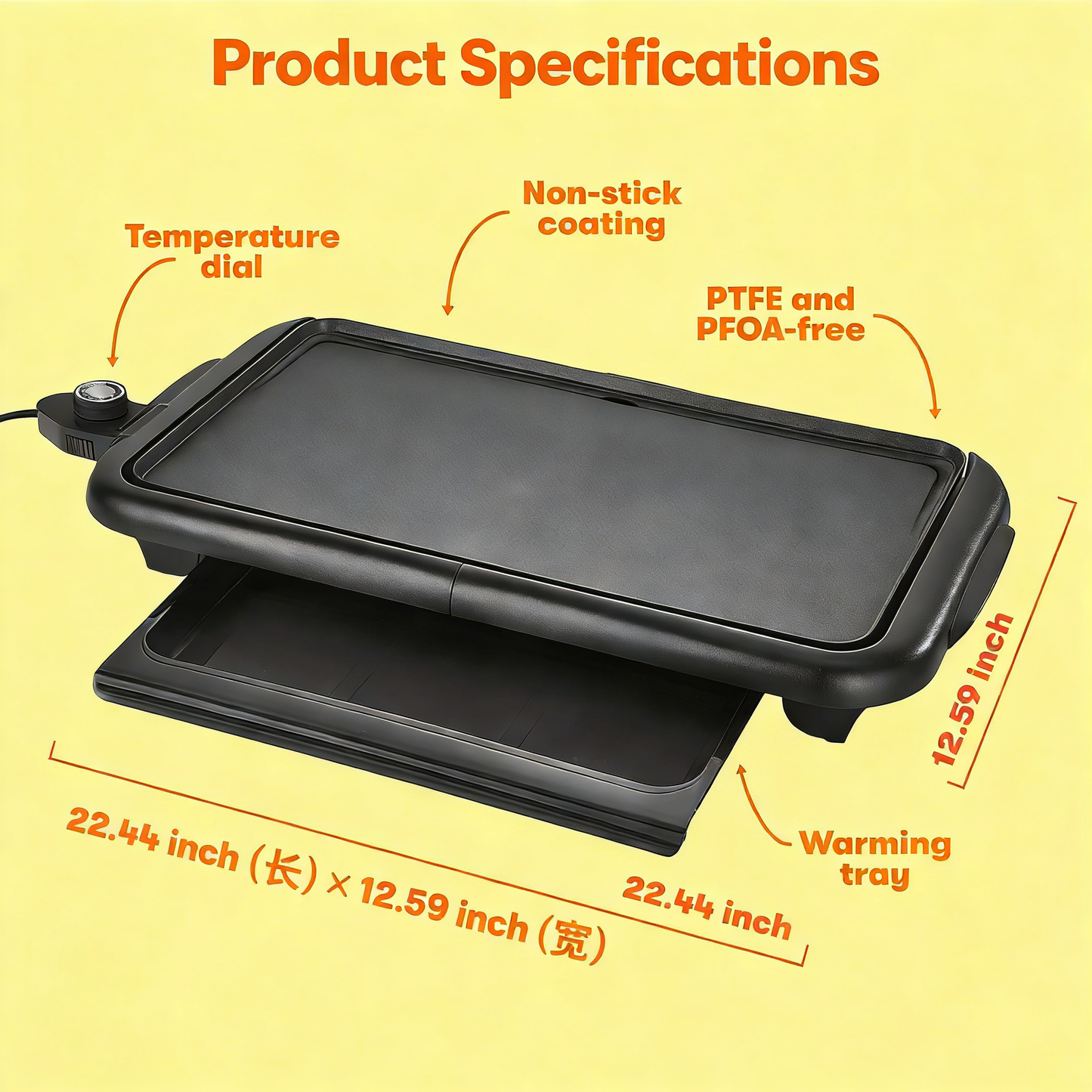 10"x18" Electric Griddle with Warming Tray, Smokeless Nonstick & Adjustable Temperature