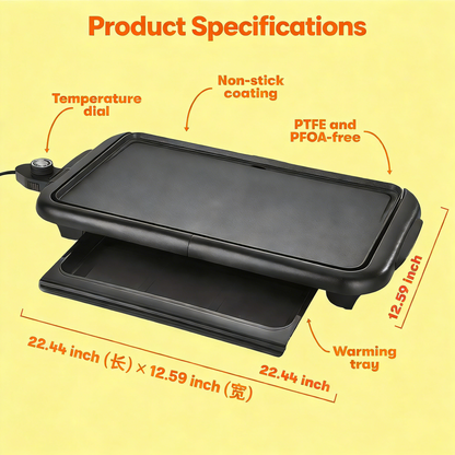 10"x18" Electric Griddle with Warming Tray, Smokeless Nonstick & Adjustable Temperature