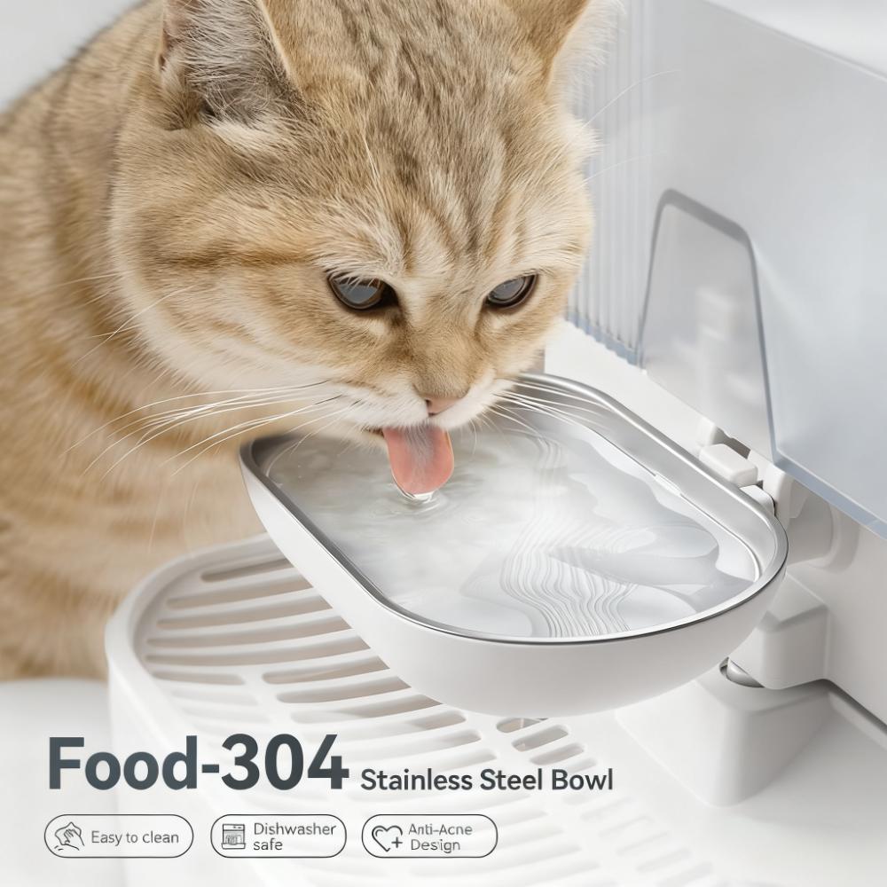 Cordless Rechargeable Pet Water Fountain with 304 Stainless Steel Bowl Description: