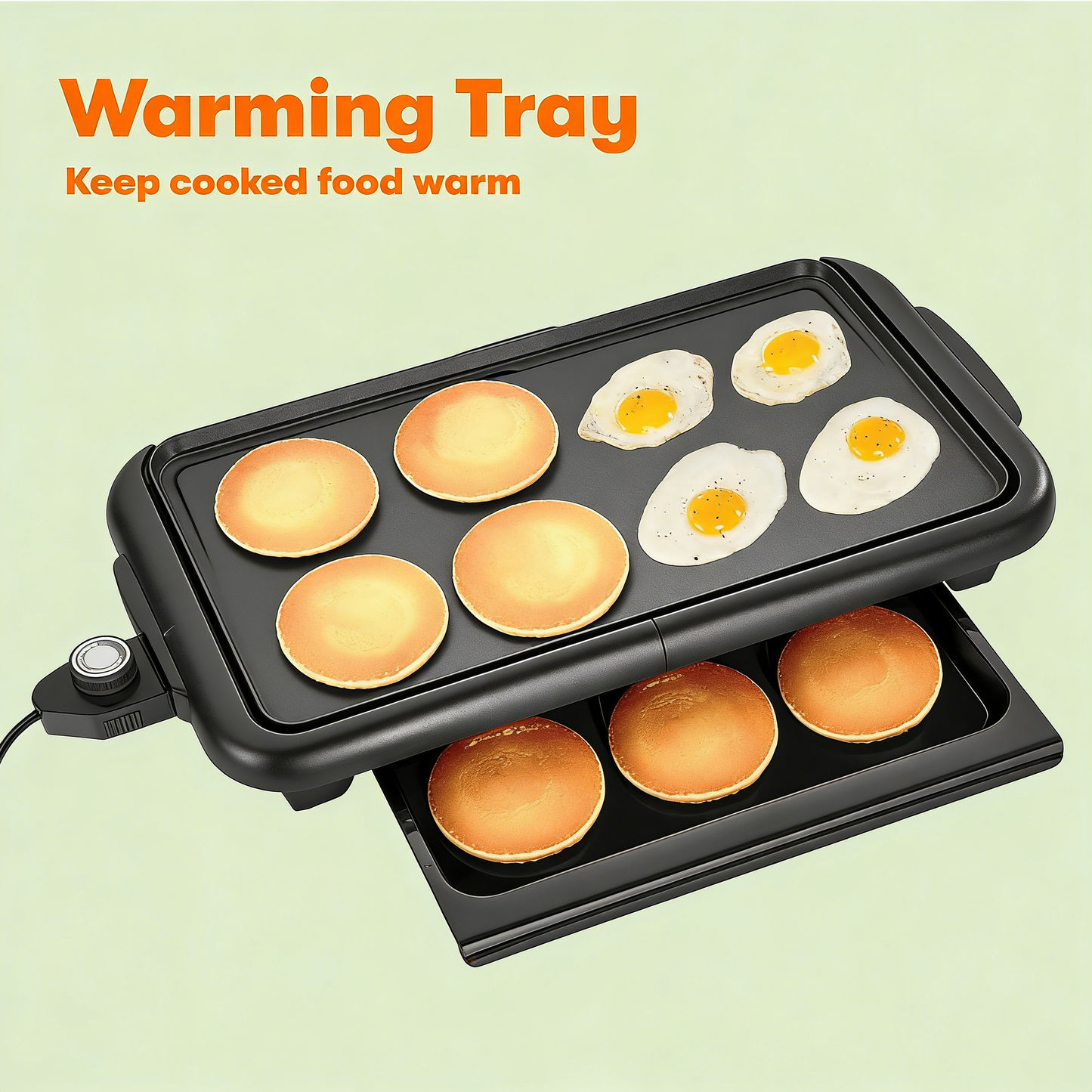 10"x18" Electric Griddle with Warming Tray, Smokeless Nonstick & Adjustable Temperature