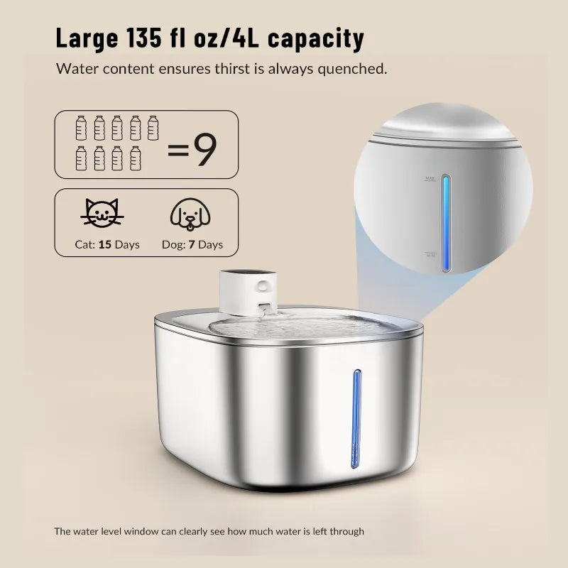 Smart Pet Fountain – Fresh & Healthy, 4L Capacity, 60% OFF + Free Replacement Filter