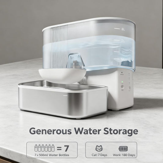 Cordless Rechargeable Pet Water Fountain with 304 Stainless Steel Bowl Description: