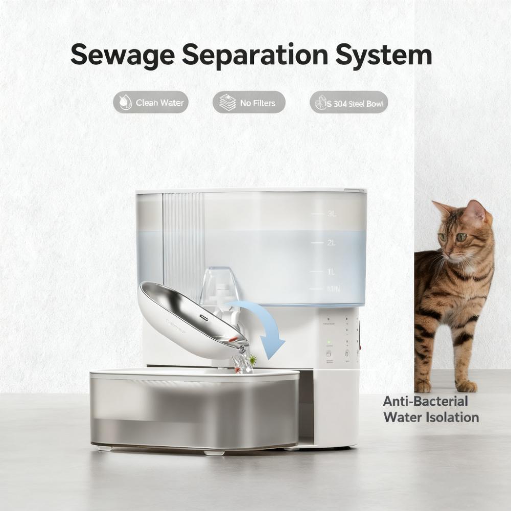 Cordless Rechargeable Pet Water Fountain with 304 Stainless Steel Bowl Description: