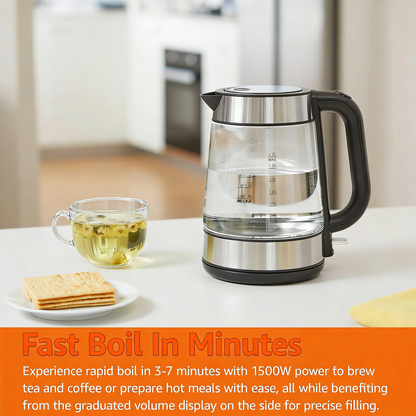 1.7L Glass Electric Kettle, Fast Boiling & Auto Shut-Off